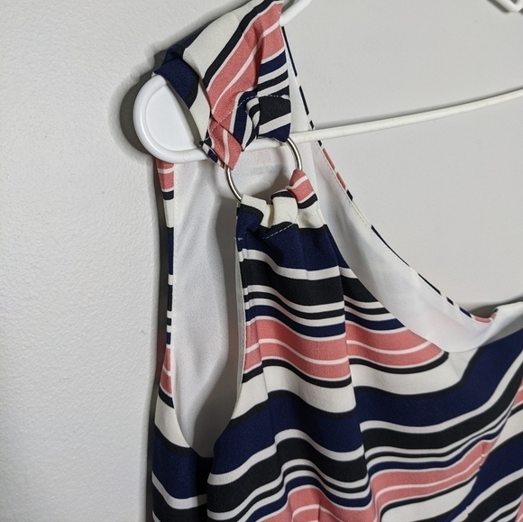 ✨3/$15  J by J.O.A. pink black navy blue striped one shoulder dress S - Picture 3 of 7